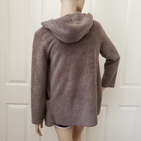 Faux Shearling Teddy Hoodie Jacket SZ S Taupe - Picture 4 of 8